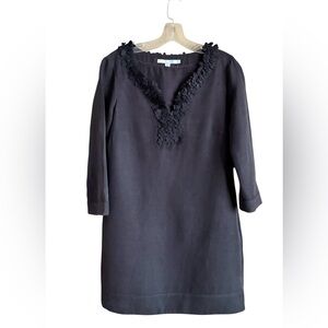 Boden Grey Chambray Linen/Silk Ruffle  Tunic Shift Dress  Size 6